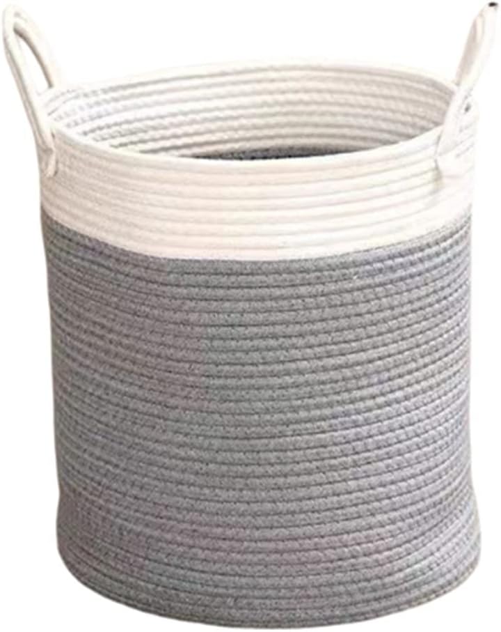Choisissez ce panier a linge avec poignee de maintien en coloris gris et blanc