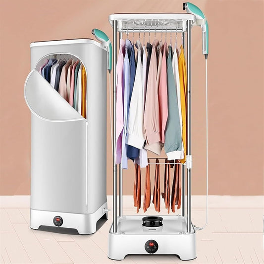 Cette armoire de soin du linge en acier inoxydable en coloris orange et blanc